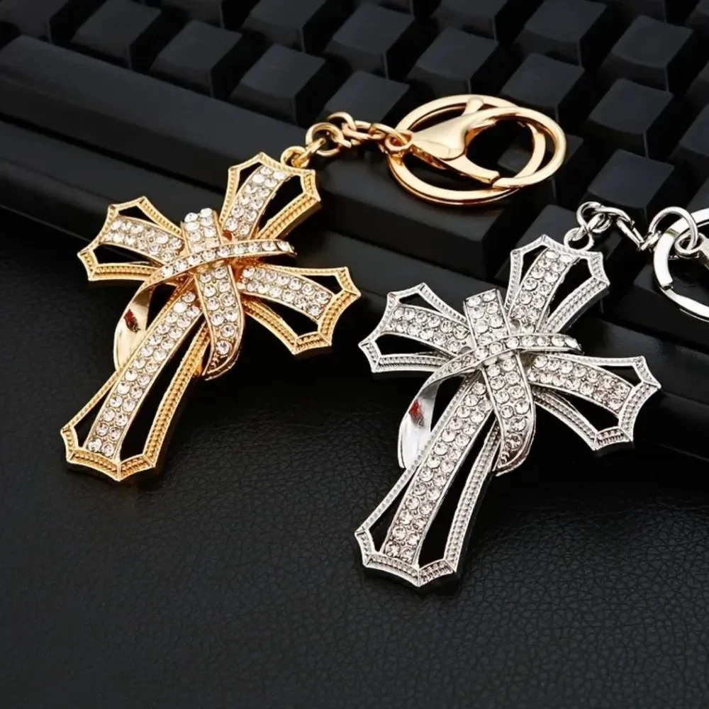 CHRISTIAN CROSS Sparkling Embellished Silver Tone Keychain